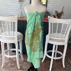 Vintage Aqua Swim Sarong/Sari with Teal and Gold Geometric Print